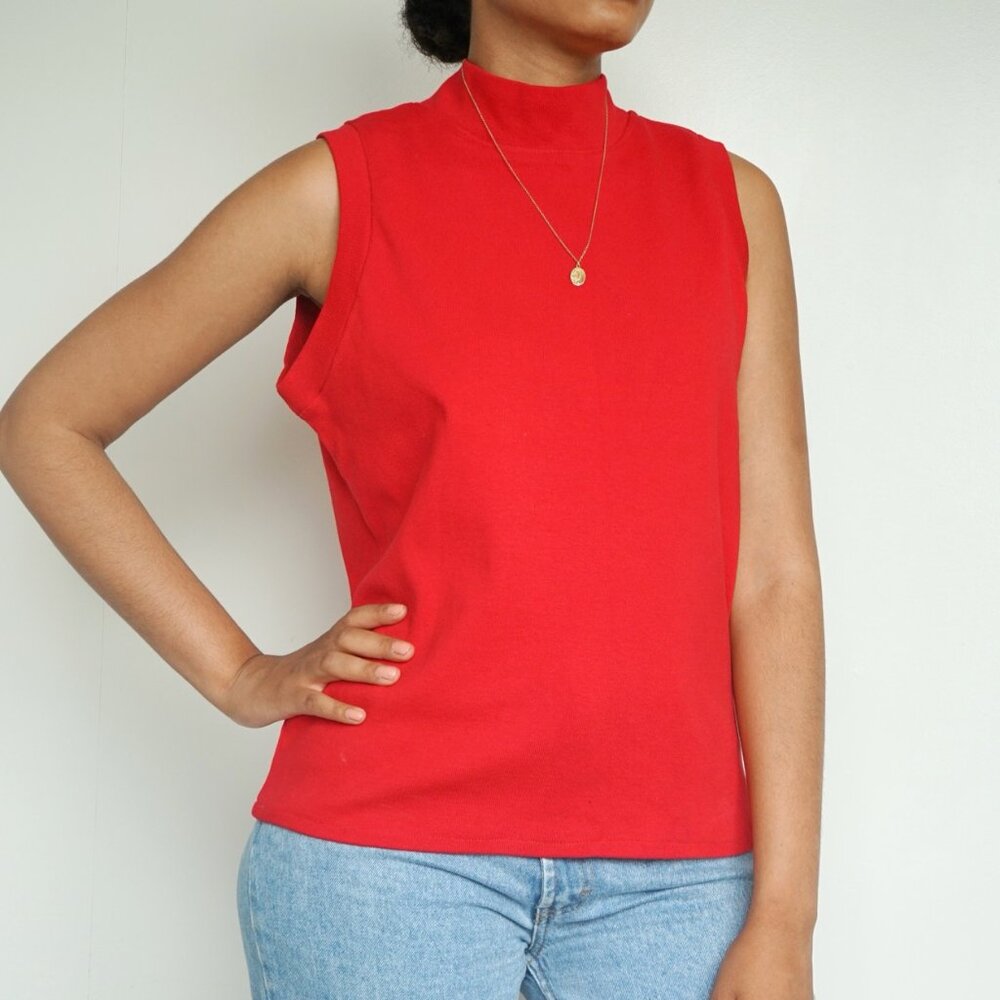 Red Turtleneck Tank Top | Sleeveless Red Summer Top